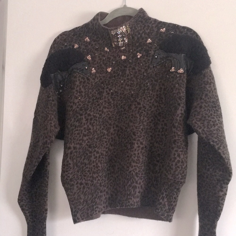 Vintage Cedars Leopard Embellished Sweater Top